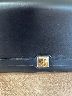 Dior Black Leather Vintage bag  with Gold Dior Logo Plaque. Beautiful bag!